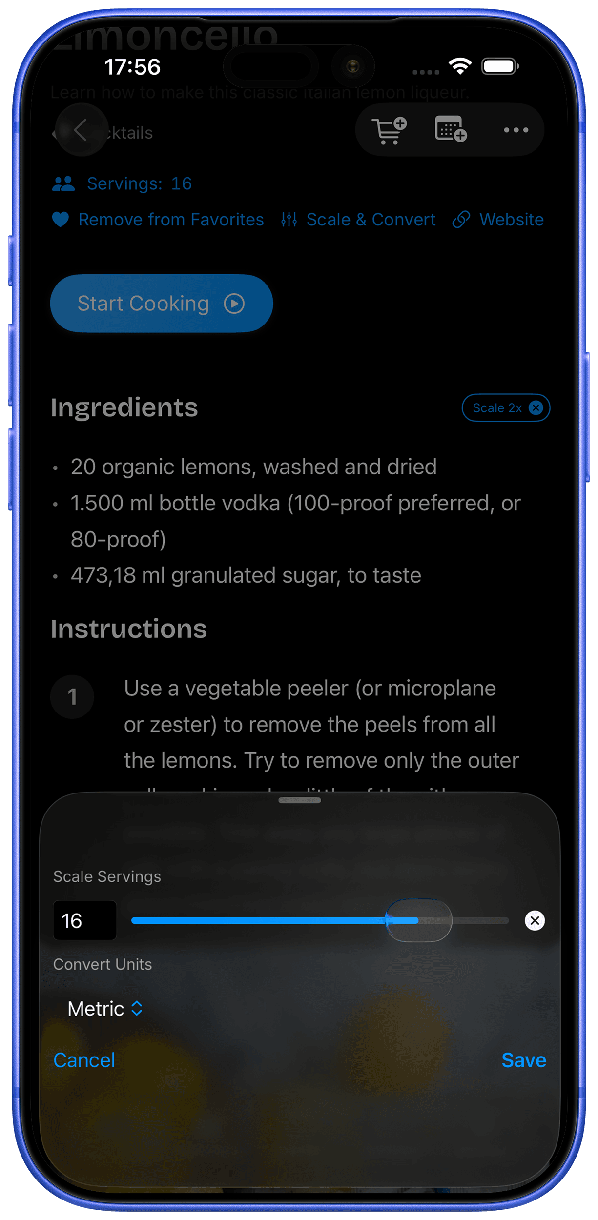 Recipe scaling and unit conversion