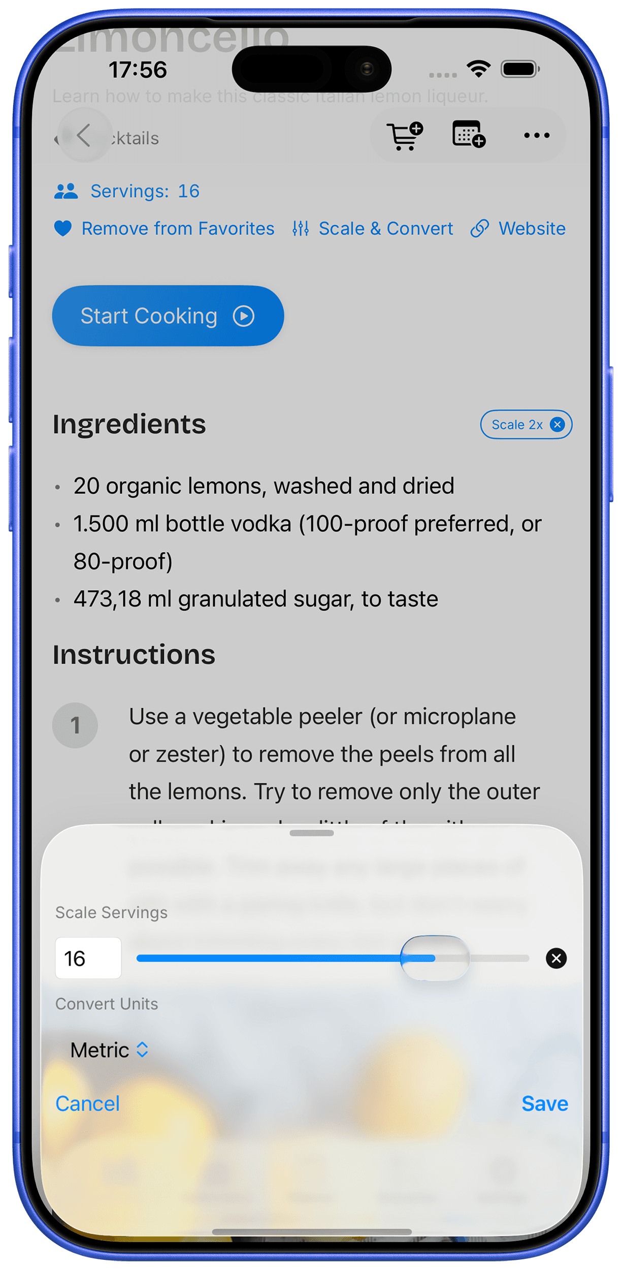 Recipe scaling and unit conversion