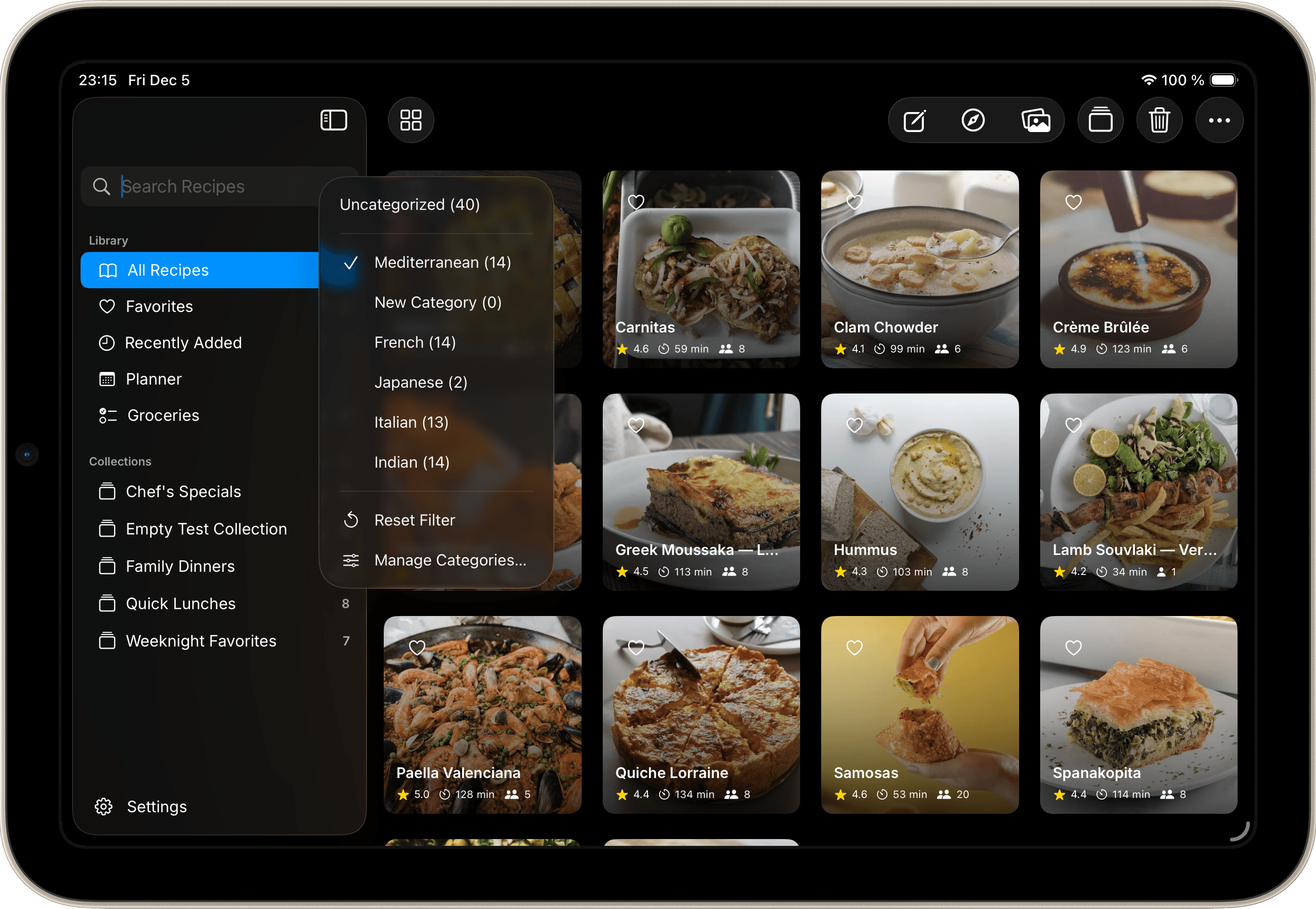 Recipe library with tags and collections