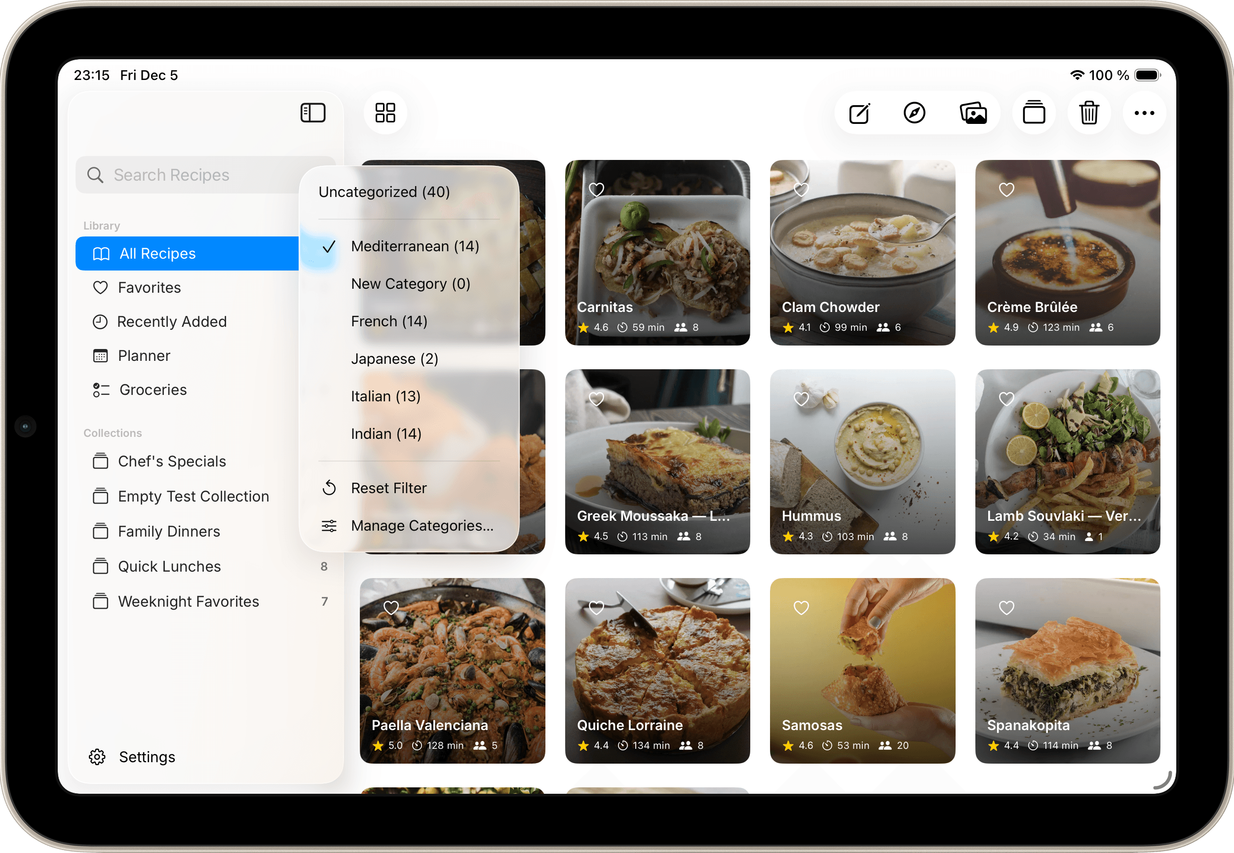 Recipe library with tags and collections