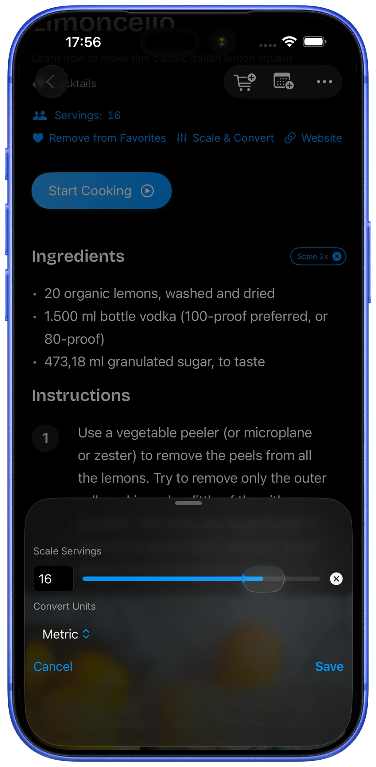 Recipe scaling and unit conversion