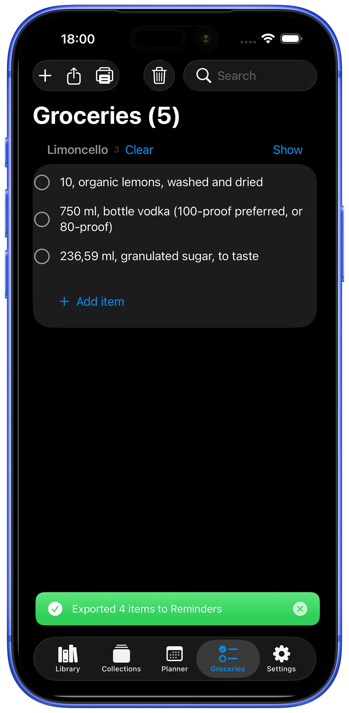 Smart grocery list interface